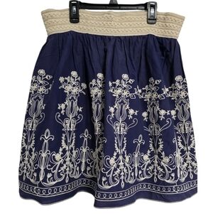 Metro Wear Navy A-line Skirt with Wideband Waist And Embroidery Size Medium
